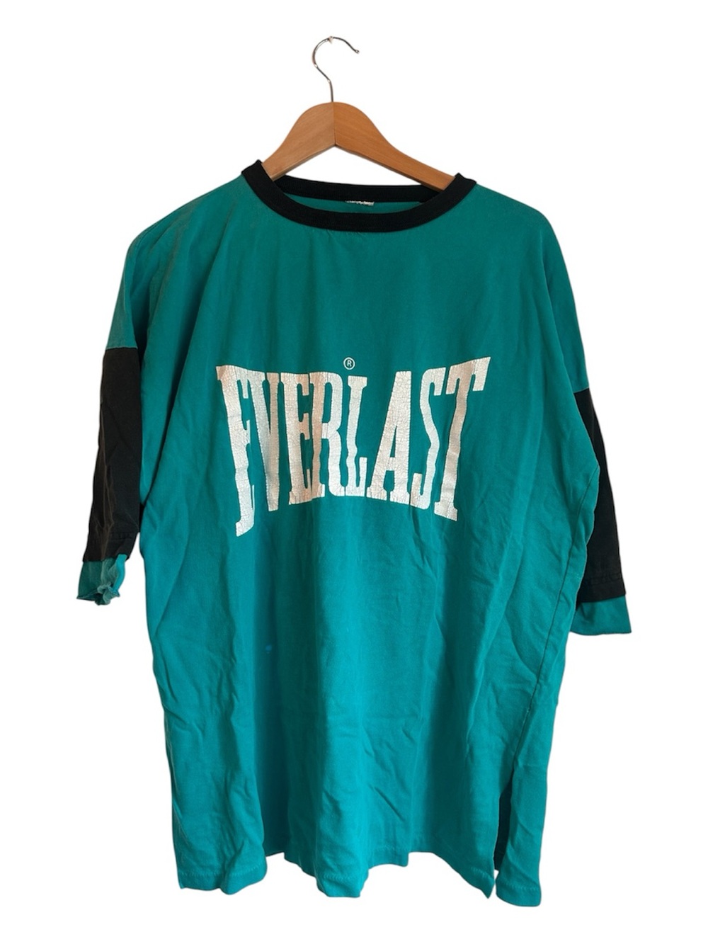 Vintage Everlast Teal Raglan Tee with Black Accents 3/4 Length Sleeves